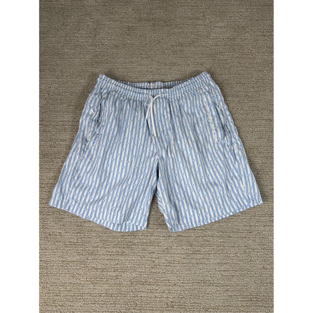 Birddogs Men L Blue White Stripe Hummingbird Lined Gym Athletic Shorts 6" Inseam